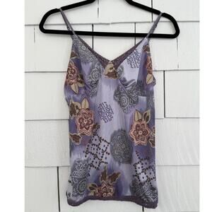 Vtg Xhilaration Womens Medium Y2K Babydoll Floral Satin Crochet Trim Cami Purple